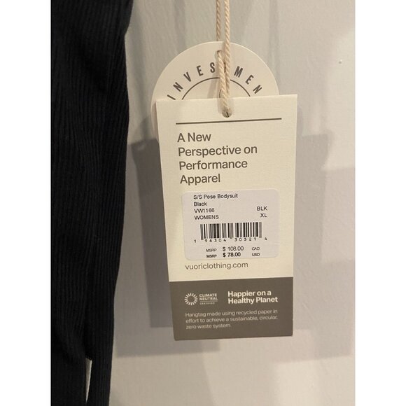 NWT Vuori Pose Bodysuit Short Sleeve Open Back Black Size XL New - Picture 2 of 4